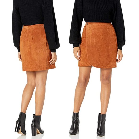 NEW BlankNYC Real Genuine Suede Leather Wrap Mini Skirt Sweater Weather Camel 29 - Picture 7 of 7